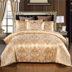 Luxury European Style Satin Jacquard Duvet Cover Three-Piece Set Single/Double/King/Super King Size, Soft Comfortable Floral Pattern Bedding Set, Machine Washable, Zipper Closure, High-Quality Quilt Cover Set for All-season Use, Bedroom, Hotel, Guest Room