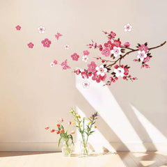 2PCS Pink Blossom Tree Flower Wall Stickers Vinyl Art Decals Glossy Polyvinyl Wall Sticker for Bedroom, Living Room, Bathroom Decor