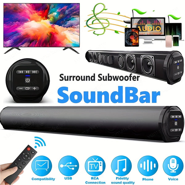 Multifunctional Soundbar Speaker System with 4 Built-in Subwoofers, Stereo Sound, AUX, TF, FM, Button Control, Passive Amplification, USB Charging, 36V Max, Infrared Wireless Technology for TV, Computer, Home Theater