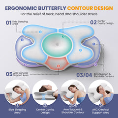 Cervical Neck Pillows for Neck and Shoulder, Odorless Memory Foam Pillow with Cooling Silk Case, Orthopedic Pillow Neck Support - Gray