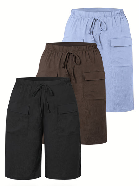 Circle 3pcs Set Standard Size Women's Shorts Casual Beach Pants with Pockets