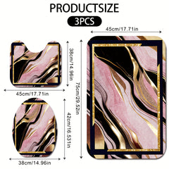 3/4pcs Luxury Pink Black Gilded Marble Bathroom Mats - Non-Slip Soft Flannel Floor Mat with Elegant Marble Pattern, Machine Washable Bath Mat Set for Modern Home Decor, Decorative Mat, Stylish Mat