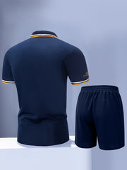 Men'S Polo Shirt Fashion Casual Set Pique Mesh Letter Pattern Top And Bottom