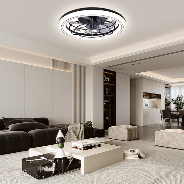 49Cm Modern Ceiling Fan with Light - Smart 3-Color Temperature Adjustment, Low Profile Flush Mount, Remote Control, 6-Speed Settings for Living Room, Bedroom, Home Office