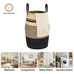 Large Foldable Laundry Hamper – Woven Rope Basket with Sturdy Handle for Dirty Clothes, Blankets & Toys – Ideal for Bedroom, Living Room Storage