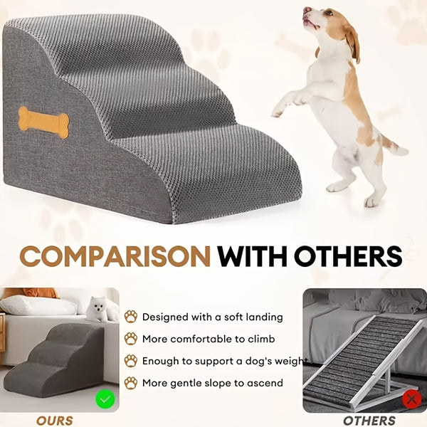 2-Step or 3-Step Dog Stairs with Removable Cover - Portable Pet Ladder Ramp Suitable for Small/Medium/Large Dogs & Puppies, Non-Slip Steps, Machine Washable, Bed/Sofa Ladder for or Pets