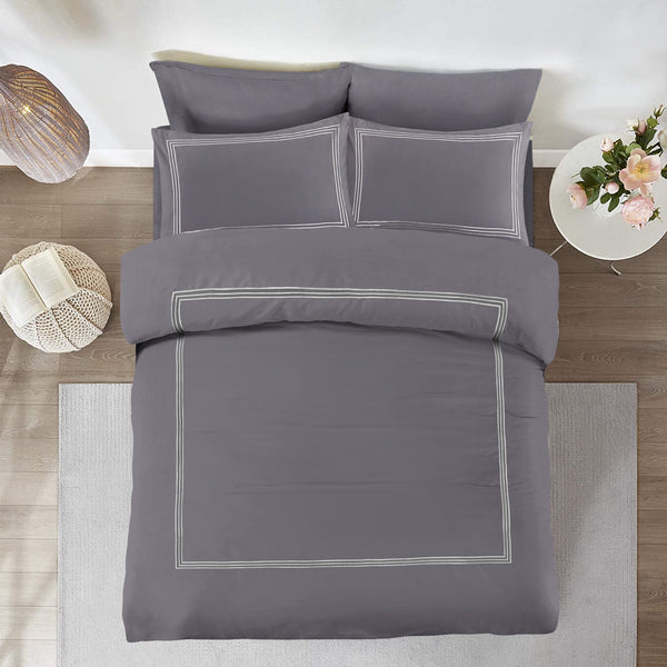 Embroided Baratta Stitch Duvet Cover Set with Matching Pillowcases - Ultra-soft Brushed Microfibre – Chic & Modern Design – Easy Care & Machine Washable