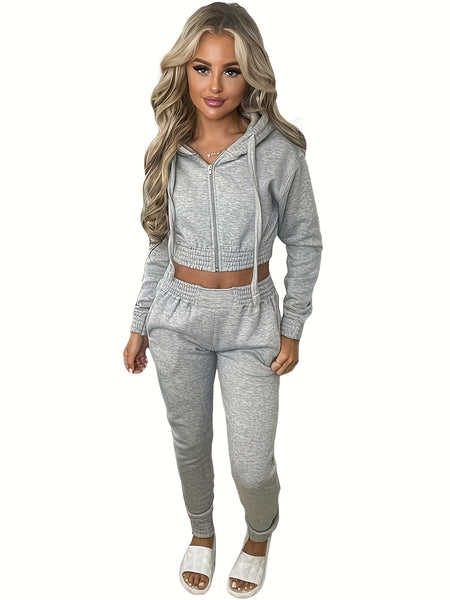 Women'S Fleece Hoodie Hooded Crop Top And Leisure Set