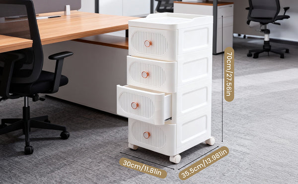 Mobile Storage Cabinet with Drawers, Slim Rolling Storage Unit for Bathroom, Bedroom, Living Room, Freestanding Organiser for Toiletries, Cosmetics & Household Items, 3/4 Layers Storage Cabinet