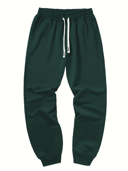 Three-pc Men's Solid Color Plain Elastic Waistband Drawstring Ribbed Cuffed Casual Jogger Pants, Men's Dress Administrative Trousers