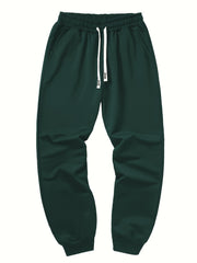 Three-pc Men's Solid Color Plain Elastic Waistband Drawstring Ribbed Cuffed Casual Jogger Pants, Men's Dress Administrative Trousers