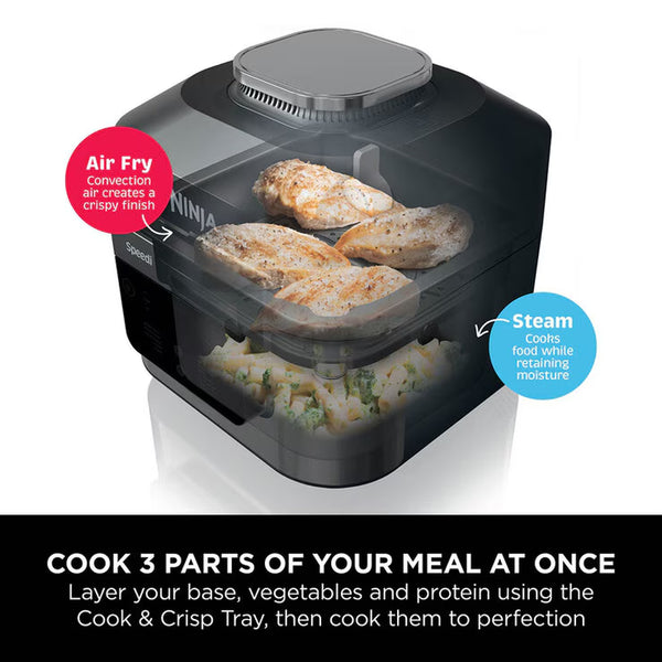 Ninja ON500UK Speedi 12 in 1 Multi Cooker, Air Fryer & Slow Cooker in Black Steel