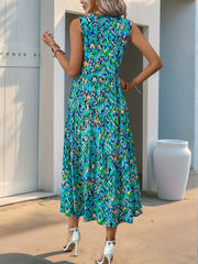 Spring/Summer Vacation Women'S Sleeveless Bohemian Style Fringed Tie-Up Printed Dress