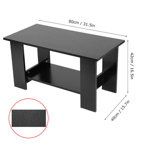 Modern Black Coffee Table with Lower Storage Shelf - Living Room Tea Side End Desk, Contemporary Design with Magazine Rack & Open Storage