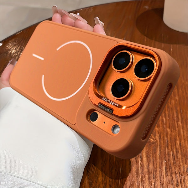 Phone Case - New Orange Premium Magnetic Wireless Charging Phone Case with Metal Stand for Iphone 17 16 15 Pro Max Air 16 Plus Shockproof Armor with Breathable Heat Dissipation And Lens Protection