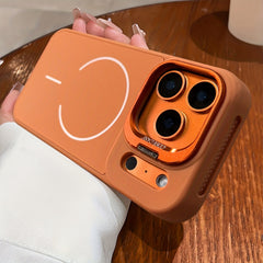 Phone Case - New Orange Premium Magnetic Wireless Charging Phone Case with Metal Stand for Iphone 17 16 15 Pro Max Air 16 Plus Shockproof Armor with Breathable Heat Dissipation And Lens Protection