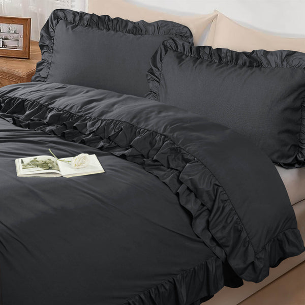 3-Piece Ruffle Frilled Duvet Cover Set – Soft, Comfortable Bedding with Pillowcases, Button Closure, Elegant Layered Design