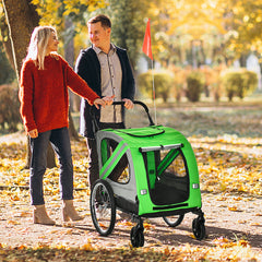 Pawhut 2-In-1 Dog Bike Trailer Stroller W/ Universal Wheel Reflector Flag Green