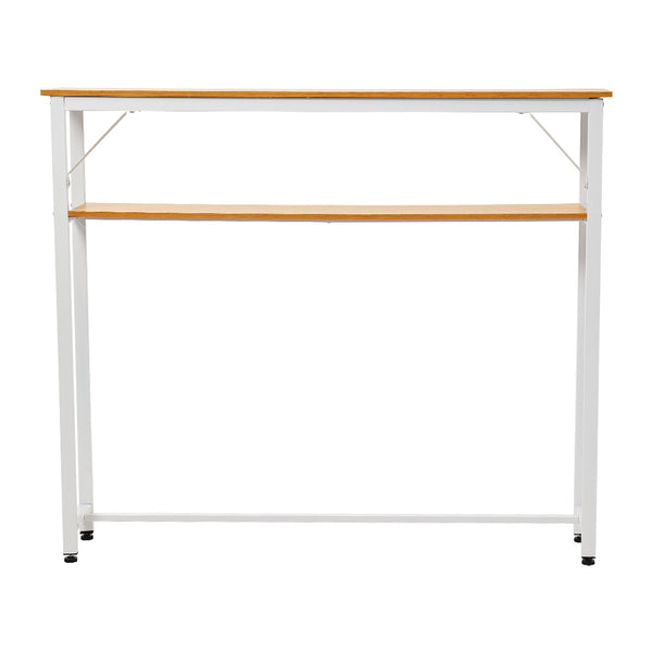 Minimalist Wooden Console Table - Slim Wall-Mounted Single/Double Tier Entryway Shelf with Carbon Steel Frame, Space-Saving Narrow Hallway Table, Bedroom/Living Room Table (80x20cm, MDF Wood + Black/White Metal)