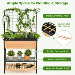 Raised Garden Bed with Trellis and 2-Tier Storage Shelves