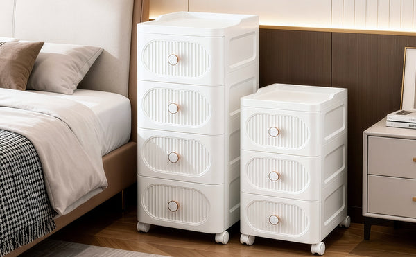 Mobile Storage Cabinet with Drawers, Slim Rolling Storage Unit for Bathroom, Bedroom, Living Room, Freestanding Organiser for Toiletries, Cosmetics & Household Items, 3/4 Layers Storage Cabinet