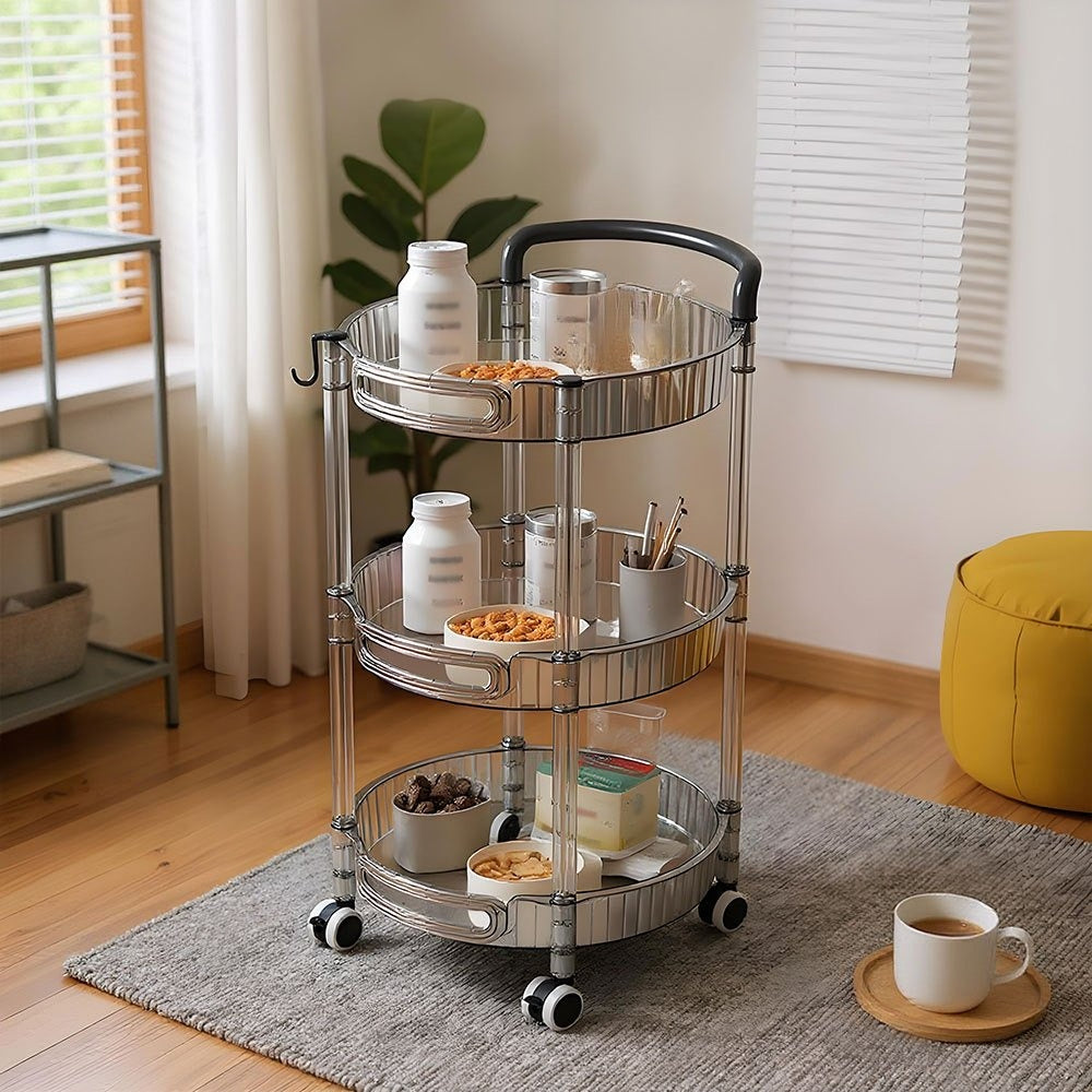 1pc 3-layer Slim Rolling Storage Cart with 4-Wheel Mobility, Practic Plastic Kitchen Storage Trolley with Handle and Hook, Multifuctional Shelving Unit Storage Rack Oganizer for Snack, Book, Sundries in Bathroom, Bedroom, Kitchen & Home Organization