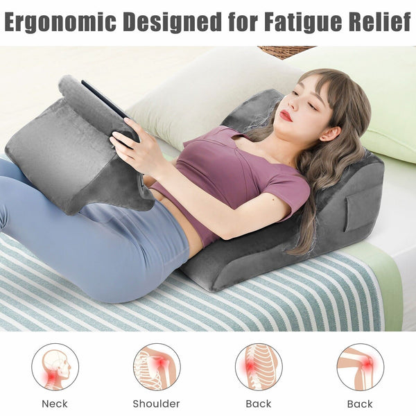 COSTWAY Wedge Pillow Set, Bed Wedge Pillow with Tablet Pillow Stand, High Resilience Foam, Side Pockets, Smooth Zipper, Soft Wedge Pillow for Neck, Shoulder, and Back Pain Relief Bedroom Furniture Bedroom Accessories Furniture for Home From LOCAL WAREHOUS
