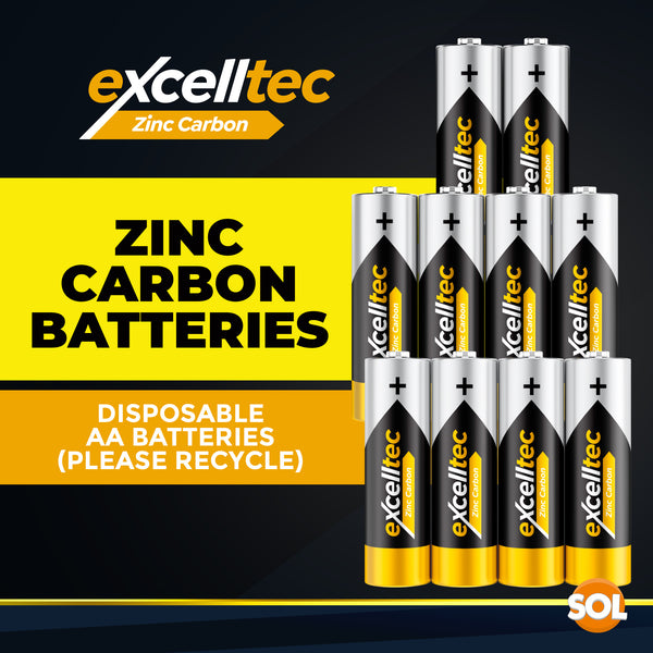 20 Pack Excelltec AA / AAA Batteries | 1.5V Zinc Carbon Dry Cell 1000mAh Battery for Low Drain Devices | Non-Rechargeable Primary Cell Batteries for Remote Controls, Clocks, Flashlights, Alarms, Radios & More | Long Shelf Life Disposable AA AAA Battery Pa