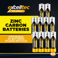 20 Pack Excelltec AA / AAA Batteries | 1.5V Zinc Carbon Dry Cell 1000mAh Battery for Low Drain Devices | Non-Rechargeable Primary Cell Batteries for Remote Controls, Clocks, Flashlights, Alarms, Radios & More | Long Shelf Life Disposable AA AAA Battery Pa