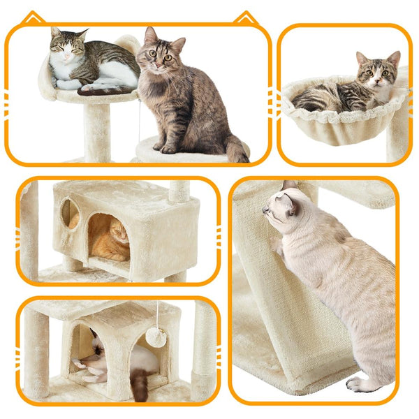 Costoffs Cat Tree, Cat Tree Tower, 145cm Multi-Level Cat Tree Tower with 2 Condos, Dangling Balls, Ladder, Sisal Scratching Posts, Round Platform, Cosy & Stable Indoor Cat Kitten Furniture, Activity Centre, Scratching Tree