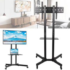 Mobile TV Stand On Wheels with The Down Tray, Tilt Rolling TV Stand with Media Shelf for 81.28-165.1 cm LED, LCD, OLED Flat&Curved TVs, Holds Up to 50kg