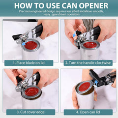 Tin Opener, Lychico 3-In-1Can Opener Handheld Heavy Duty Stainless Steel Can Openers with Multifunctional Bottle Opener, Black