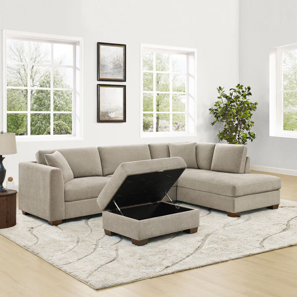 Thomasville Walsen Grey Fabric Corner Sofa with Storage Ottoman, Right Hand Facing