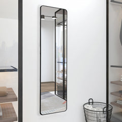 Full Length Mirror 147x37cm Aluminium Alloy Standing/Wall Rectangular Floor Mirror for Bedroom, Hallway & Dressing Room Lean, Hang or Mount (Black)