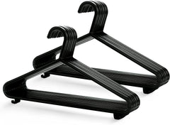 KEPLIN Adult Plastic Coat Hangers - 25Pk, Black Colour, Strong Clothes Hangers for Clothes Rail & Closet, Clothing Hanger with Suit Pants Trouser Bar and Clips, Space Saving, 37.5 Cm Wide