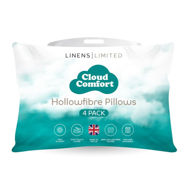 Linens Limited Soft Pillows, Made in the UK, Cloud Comfort, Soft and Firm with Orthopedic Support, Non-Allergenic Polycotton Polyester Hollowfibre, Machine Washable