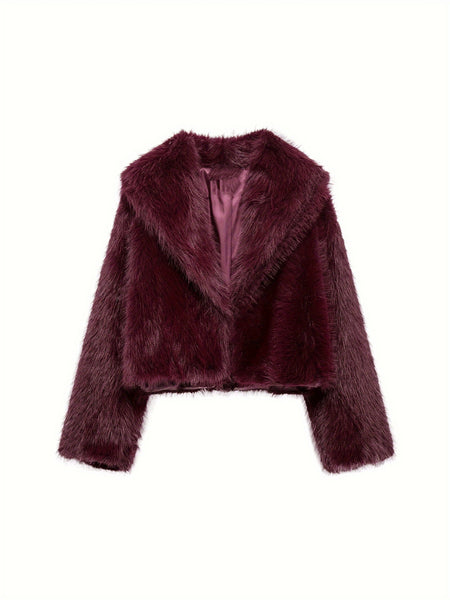 PEACHYZL Women'S Elegant Faux Fur Coat - Thickened Winter Jacket with Plush Lining, Loose Fit Long Sleeve Coat for Fall/Winter, BrownRed/