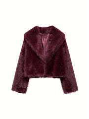 PEACHYZL Women'S Elegant Faux Fur Coat - Thickened Winter Jacket with Plush Lining, Loose Fit Long Sleeve Coat for Fall/Winter, BrownRed/
