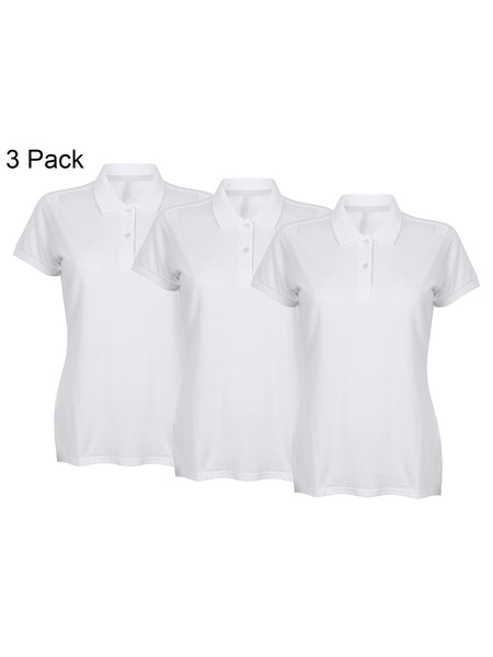 Henbury HB102 Pack of 3 Ladies Modern Fit Cotton Piqué Polo Shirt Short Sleeve Polo Collar Two Button Placket Lightweight Casual Smart Everyday Top Multipack