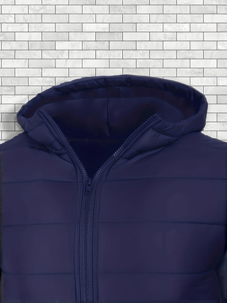 Men'S Outdoor Lightweight Thickened Hooded Windproof Quilted Solid Color Warm Coat