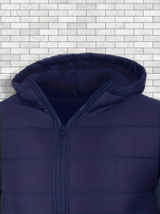 Men'S Outdoor Lightweight Thickened Hooded Windproof Quilted Solid Color Warm Coat