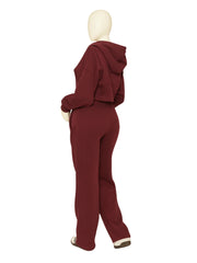 Women Corset Fit Hoodie and Trouser 2Pc Zip Tracksuit Set 2Pc Set with Zip Front, Long Sleeves and Straight Leg Pants, Perfect for All Seasons, Top Set