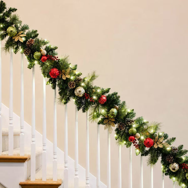 9 Ft Pre-Lit Christmas Artificial Garland with Twinkling LED Lights