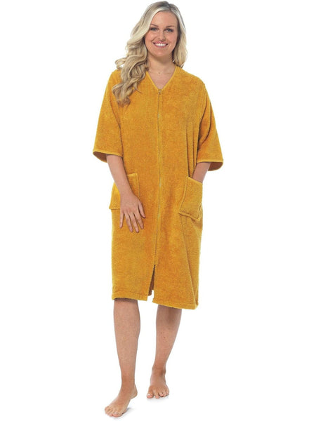 KAV Super Soft 100% Cotton Robe Womens Dresses - Towelling Shower Wrap Gown - Ladies Adjustable Towel Bathrobe for Housecoat, Nightwear, Lounge, Spa Bath with Zipper and Pocket