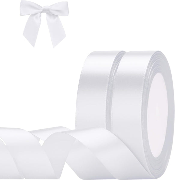 G2PLUS White Stain Ribbons - 22M Thick Fabric Gift Wrap Ribbons for Crafting, Wedding & Valentine'S Day Decoration