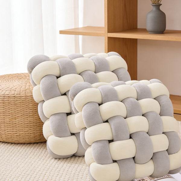 Set of 2 Twisted Knit Square Throw Pillow Cushion – Handmade Style Braided Texture Decorative Seat Pad for Dining Chair, Bench & Window Seat, Soft Polyester Fill, Plush Home Accent (30 x 33 x 12cm)