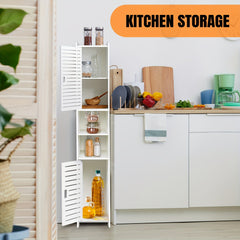 White Freestanding Tall Cabinet for The Bathroom, Featuring a 5-Tier Storage Design with 2 Doors, Ideal for Saving Space, Measuring 116CM.
