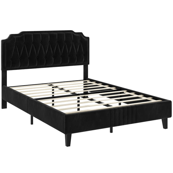 Costoffs Double/King Bed Frame Upholstered Platform Bed with Adjustable Button Tufted Headboard/Velvet Fabric/Mattress Foundation/Sturdy Wooden Slat Support, No Box Spring Needed, Black/Beige/Dark Grey/Light Grey
