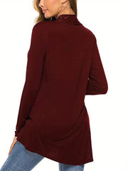 Women Simple Style Cardigan, Solid Color Long Sleeve Knitwear with Pockets, S/ M/ L/ XL/ XXL