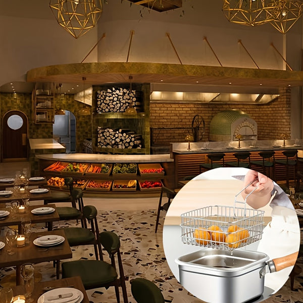 Square Pot Set for Deep Frying Made of Stainless Steel, Includes a Frying Pan, Basket, And Tongs